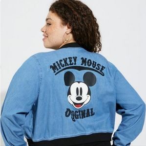Disney Americana Mickey Mouse Chambray Cropped Bomber Jacket